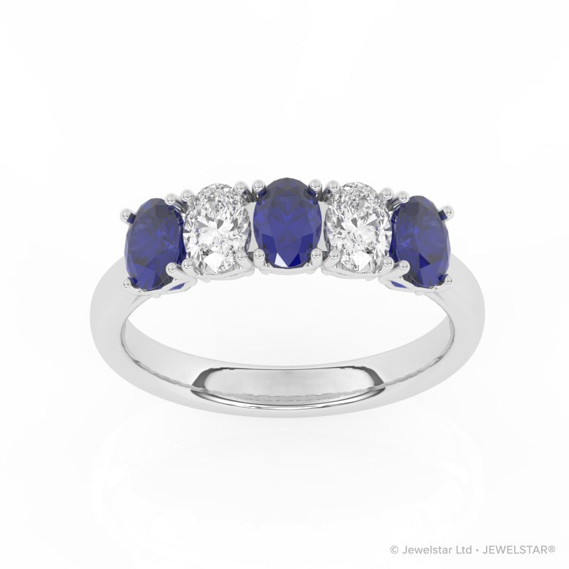 R-89165-SA-W  Lab Diamond & Sapphire Five Stone Ring