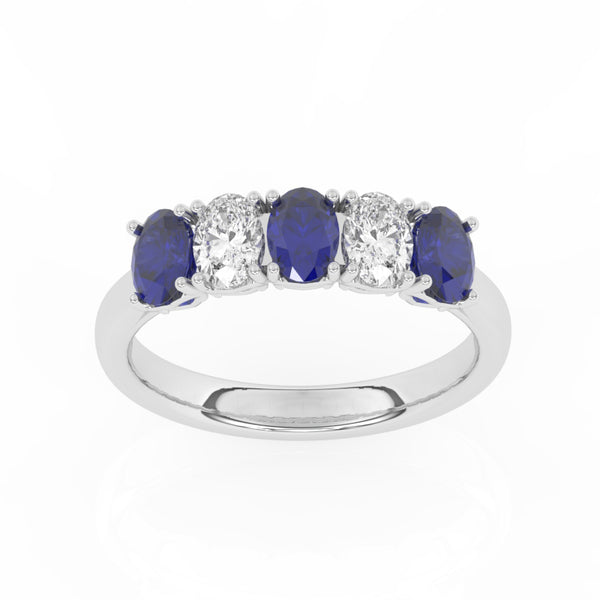 R-89165-SA-W  Lab Diamond & Sapphire Five Stone Ring F/VS (EGL Report Included)