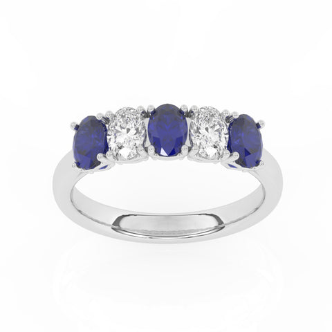 R-89165-SA-W  Lab Diamond & Sapphire Five Stone Ring F/VS (EGL Report Included)