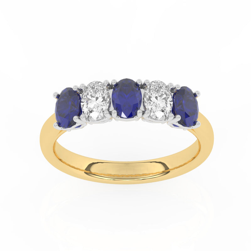 R-89165-SA-Y  Lab Diamond & Sapphire Five Stone Ring