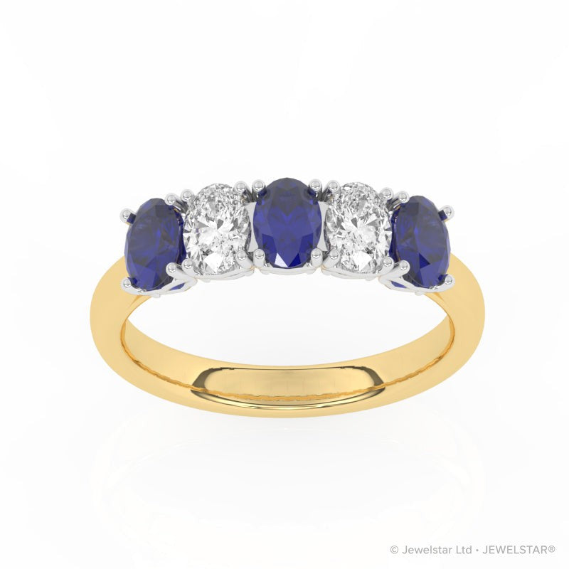 R-89165-SA-Y  Lab Diamond & Sapphire Five Stone Ring