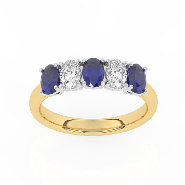 R-89165-SA-Y  Lab Diamond & Sapphire Five Stone Ring F/VS (EGL Report Included)