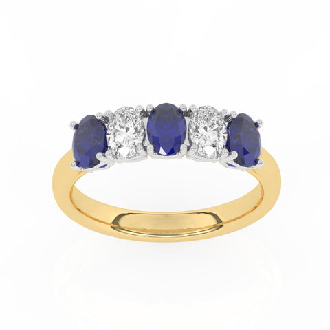 R-89165-SA-Y  Lab Diamond & Sapphire Five Stone Ring F/VS (EGL Report Included)