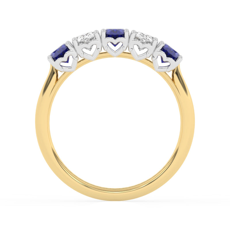 R-89165-SA-Y  Lab Diamond & Sapphire Five Stone Ring