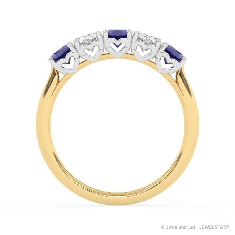 R-89165-SA-Y  Lab Diamond & Sapphire Five Stone Ring