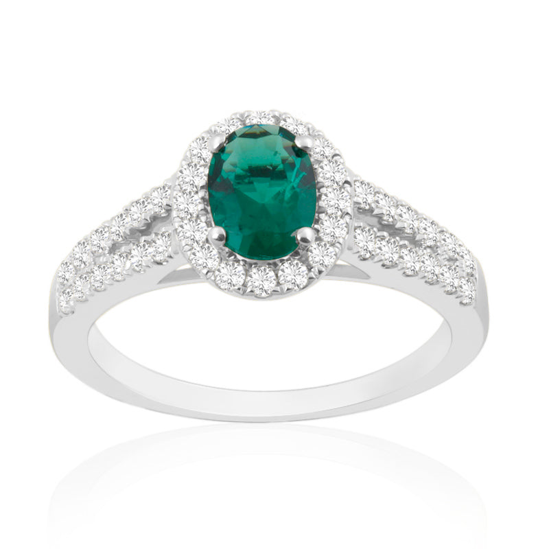 R-92487-EM-W  Diamond & Emerald Cluster Ring
