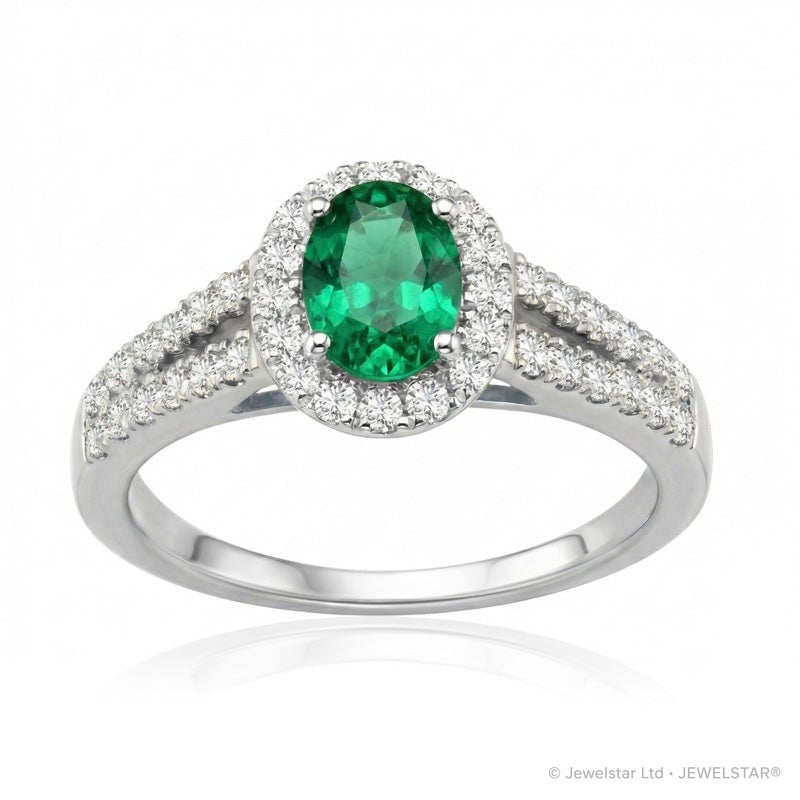 R-92487-EM-W  Diamond & Emerald Cluster Ring