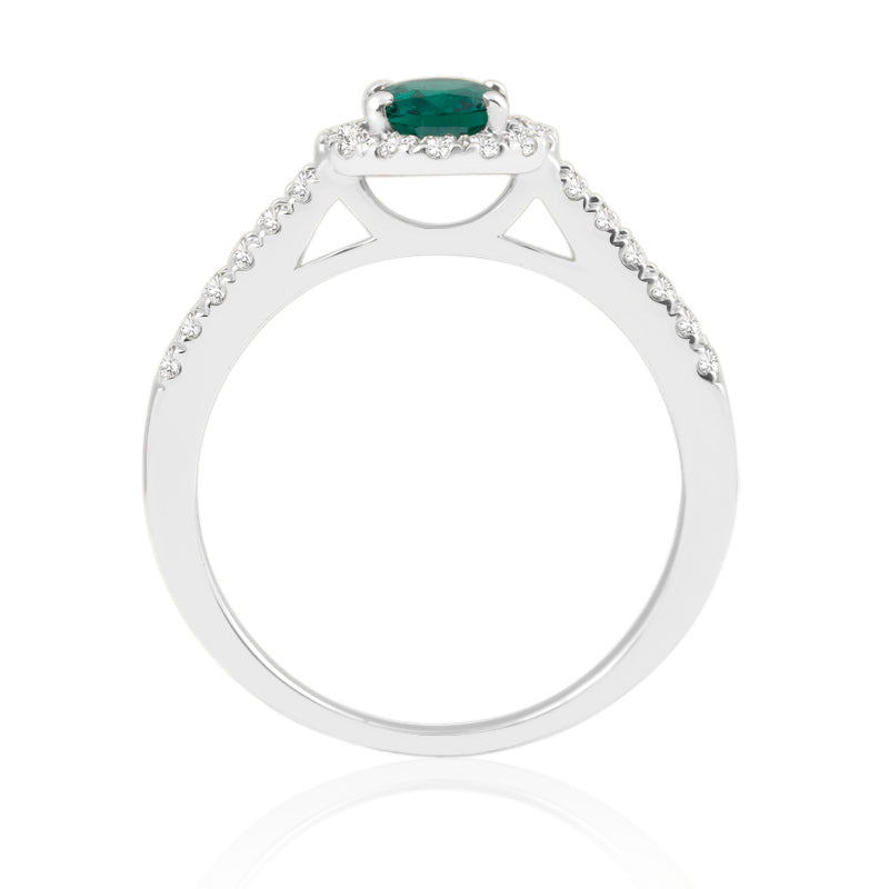 R-92487-EM-W  Diamond & Emerald Cluster Ring