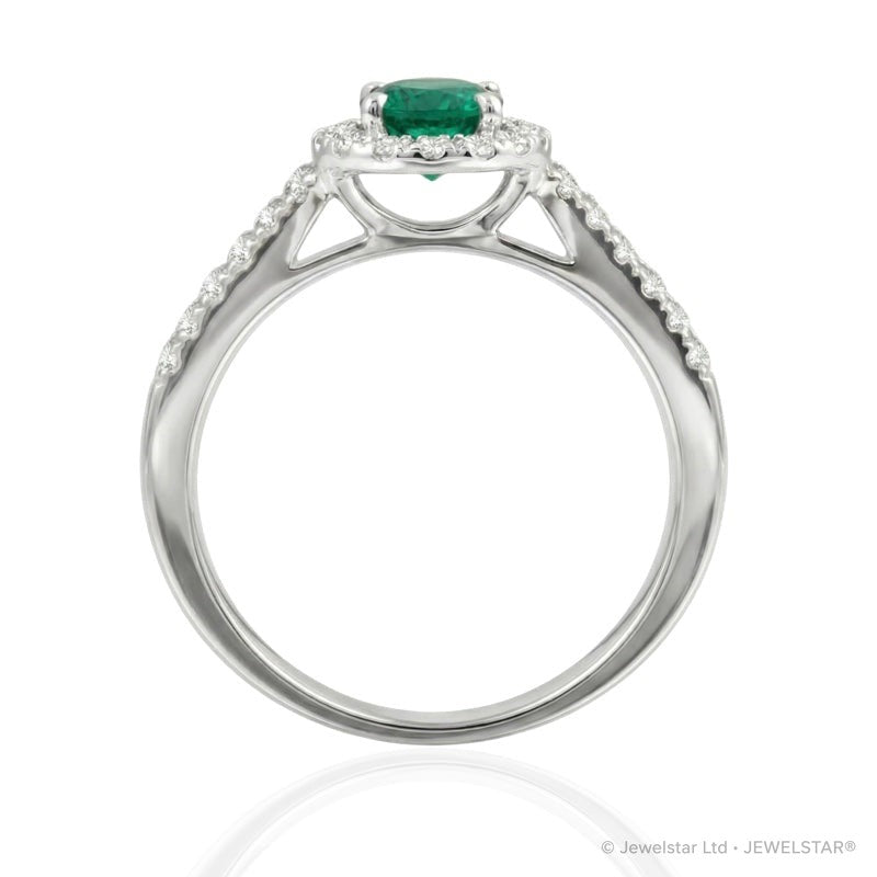 R-92487-EM-W  Diamond & Emerald Cluster Ring