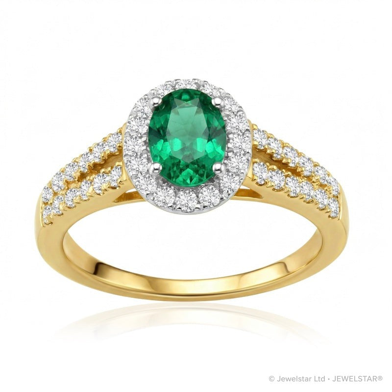 R-92487-EM-Y  Diamond & Emerald Cluster Ring