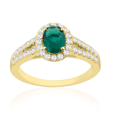 R-92487-EM-Y - Diamond & Emerald Cluster Ring