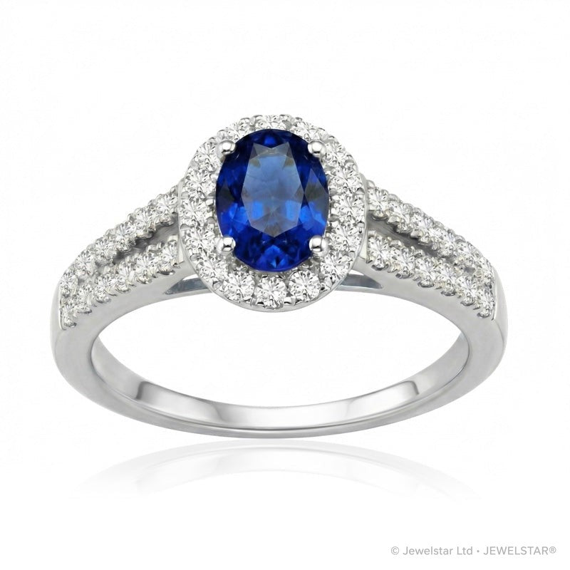 R-92487-SA-W  Diamond & Sapphire Cluster Ring