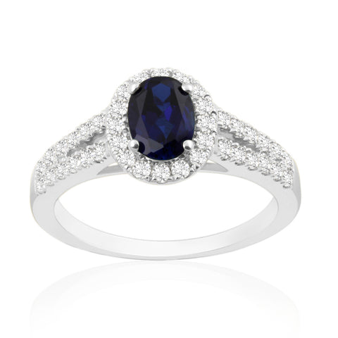 R-92487-SA-W  Diamond & Sapphire Cluster Ring