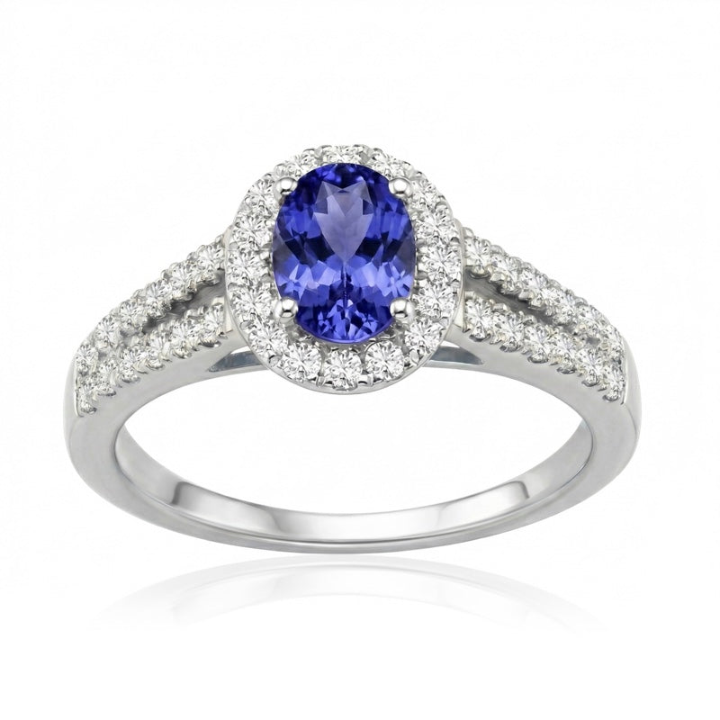 R-92487-TZ-W  Diamond & Tanzanite Cluster Ring