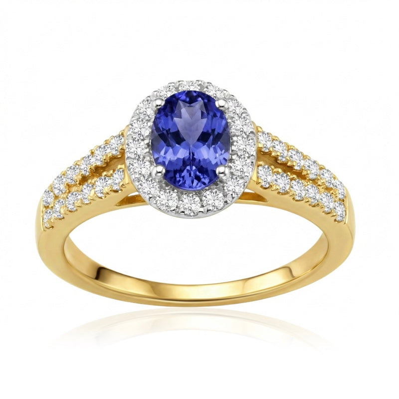 R-92487-TZ-Y  Diamond & Tanzanite Cluster Ring