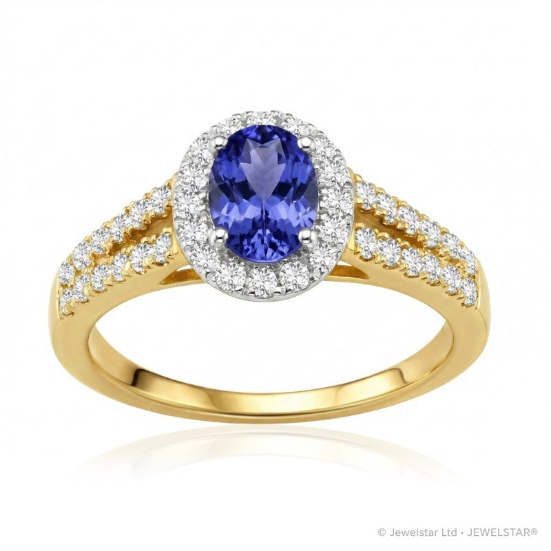 R-92487-TZ-Y  Diamond & Tanzanite Cluster Ring
