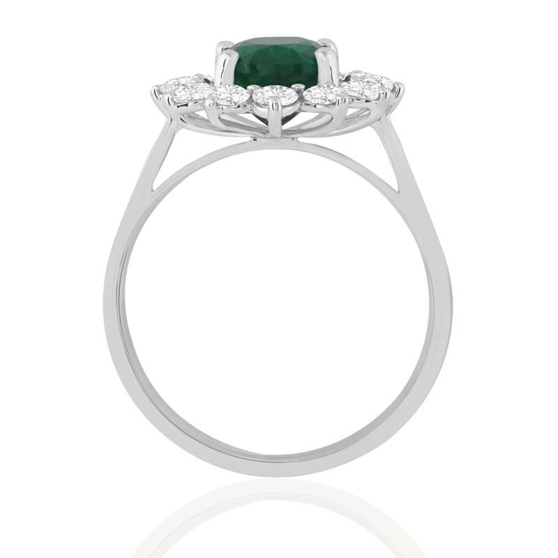 R-97080-EM-W  Diamond & Emerald Cluster Ring