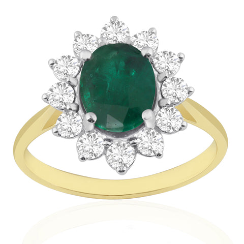 R-97080-EM-Y  Diamond & Emerald Cluster Ring