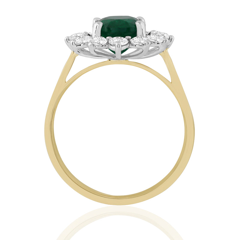 R-97080-EM-Y  Diamond & Emerald Cluster Ring