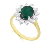 R-97080-EM-Y  Diamond & Emerald Cluster Ring