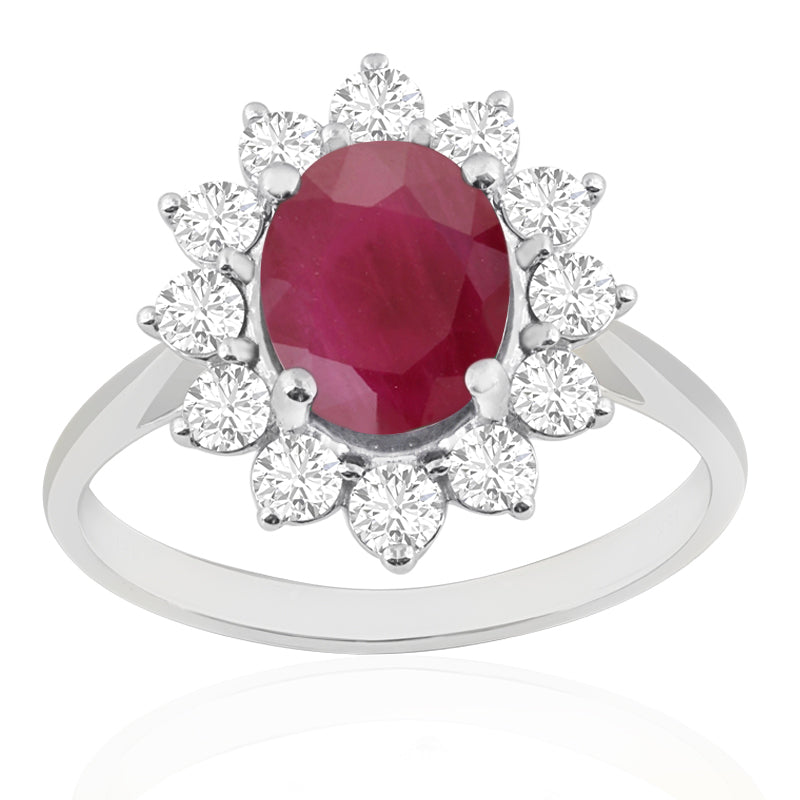 R-97080-RU-W  Diamond & Ruby Cluster Ring