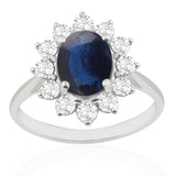 R-97080-SA-W  Diamond & Sapphire Cluster Ring