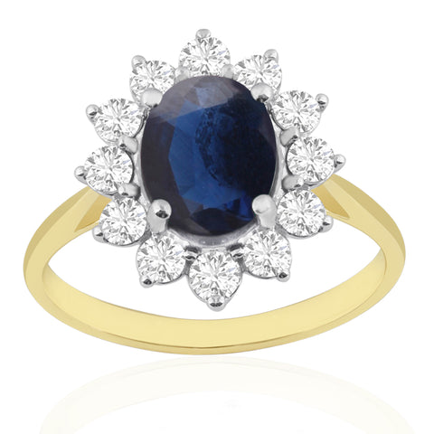 R-97080-SA-Y  Diamond & Sapphire Cluster Ring