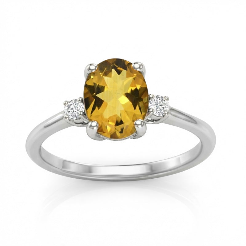 R-44663-CT-W  Diamond & Citrine Three Stone Ring