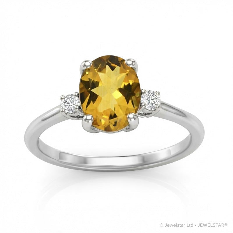 R-44663-CT-W  Diamond & Citrine Three Stone Ring