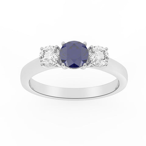 R-82100-SA-W  Lab Diamond & Sapphire Three Stone Ring G-H/VS (EGL Report Included)