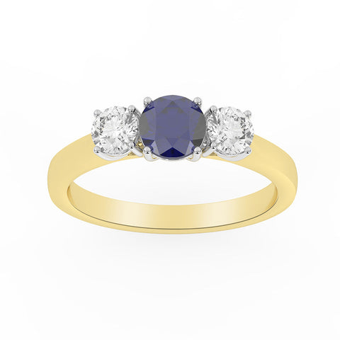 R-82100-SA-Y  Lab Diamond & Sapphire Three Stone Ring G-H/VS (EGL Report Included)