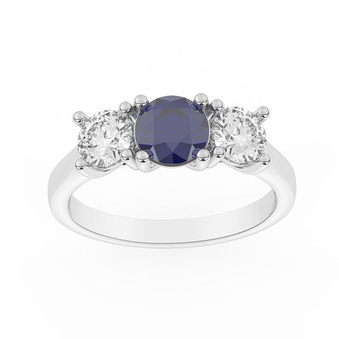 R-82200-SA-W  Lab Diamond & Sapphire Three Stone Ring G-H/VS (EGL Report Included)
