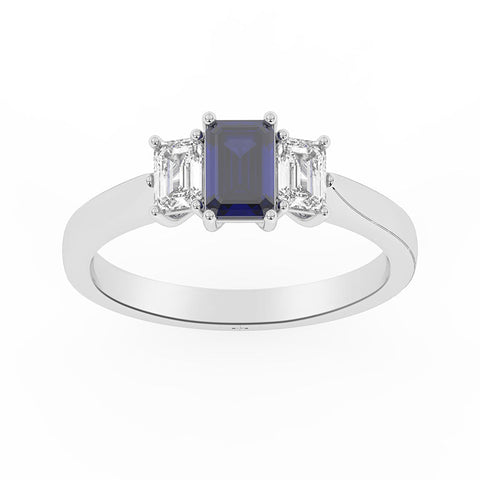 R-83100-SA-W  Lab Diamond & Sapphire Three Stone Ring G-H/VS (EGL Report Included)