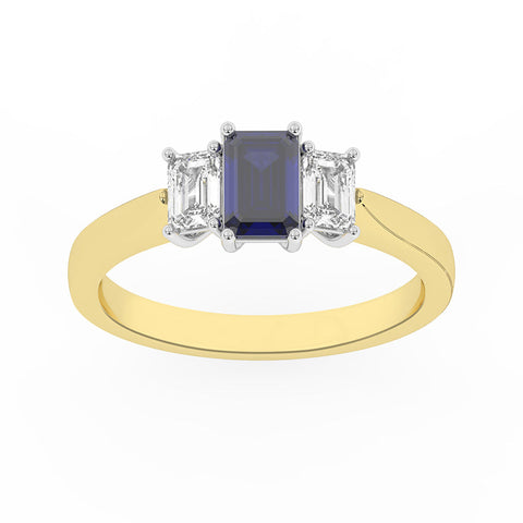 R-83100-SA-Y  Lab Diamond & Sapphire Three Stone Ring G-H/VS (EGL Report Included)