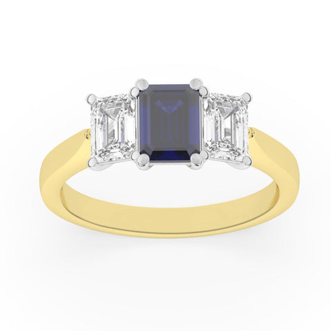 R-83200-SA-Y  Lab Diamond & Sapphire Three Stone Ring G-H/VS (EGL Report Included)
