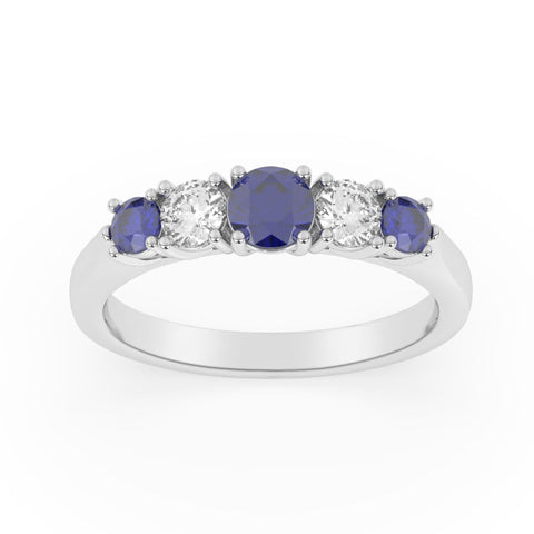R-85100-SA-W  Lab Diamond & Sapphire Five Stone Ring G-H/VS (EGL Report Included)