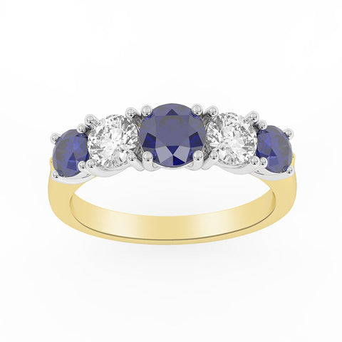 R-85200-SA-Y  Lab Diamond & Sapphire Five Stone Ring G-H/VS (EGL Report Included)