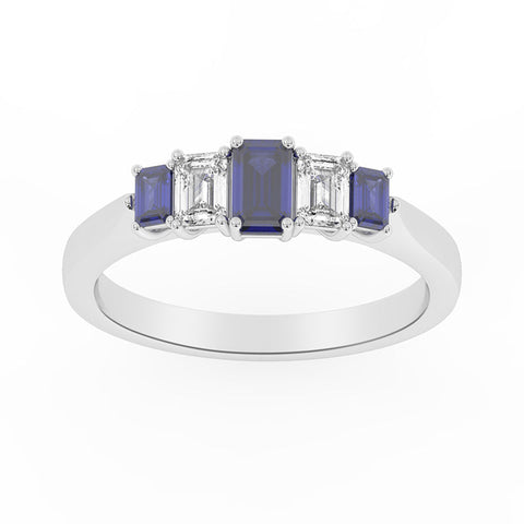 R-86100-SA-W  Lab Diamond & Sapphire Five Stone Ring G-H/VS (EGL Report Included)