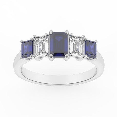 R-86200-SA-W  Lab Diamond & Sapphire Five Stone Ring G-H/VS (EGL Report Included)